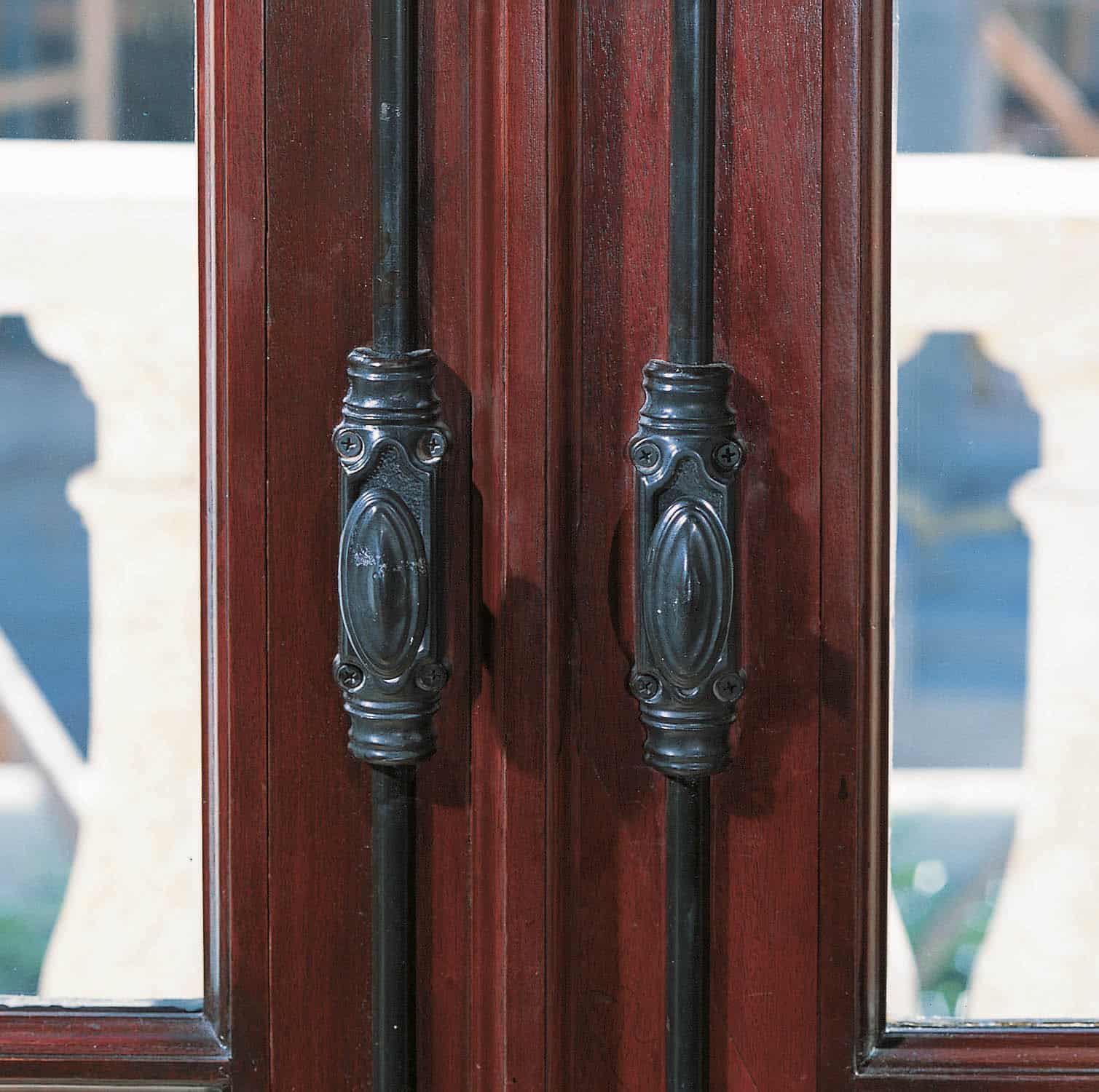 Close-up of custom brass door handle