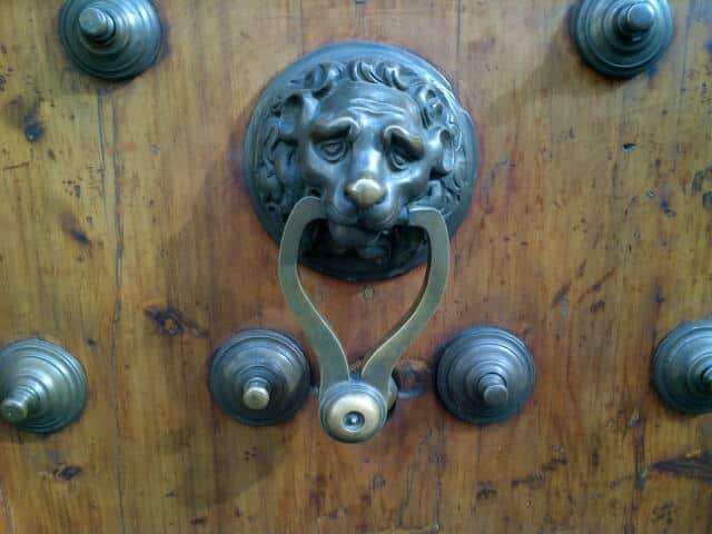Mahogany door hardware detail