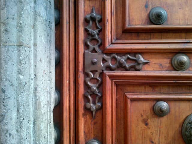 Mahogany door hardware detail